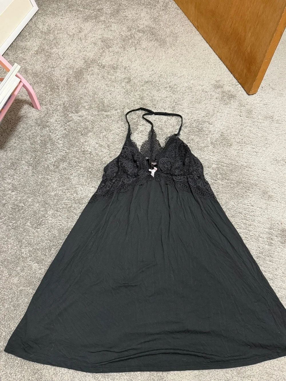 Victoria Secret Black Lace Nightgown Dress Size Medium Black adjustable strap - Picture 3 of 7